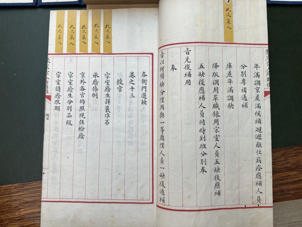 Pasted-in paper-slips in the list of contents volume of TB282/2397a 欽定宗人府則例. Gest Collection of the Princeton University Library. Photograph by the author.